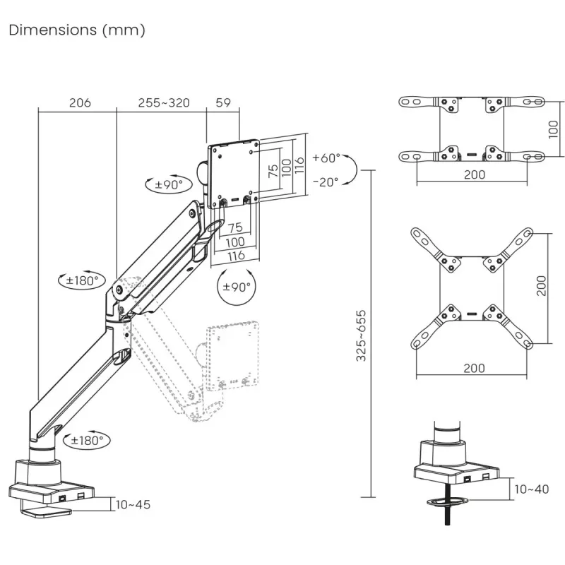 Maclean MC-968 Doppelarm Monitorhalterung mit Gasfeder 17-57 27 kg Schwerlast Stabil Vollbeweglich Halterung Max VESA 200x200