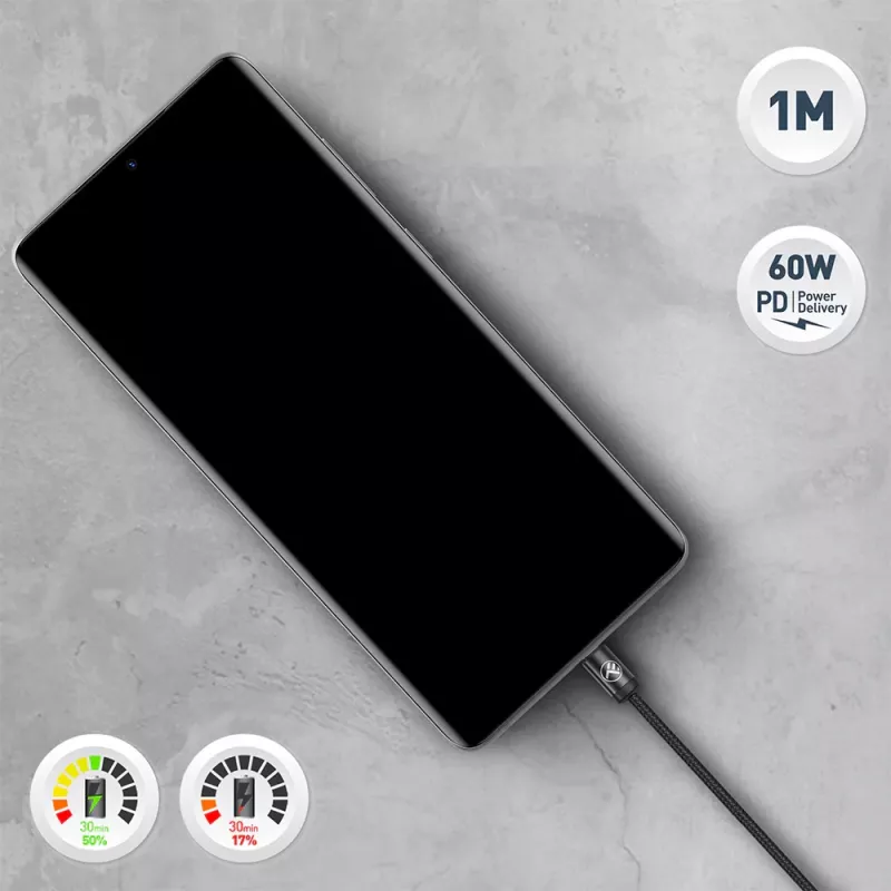 USB-C-Kabel Tellur TLL155791, 1 m, 3A, Schwarz