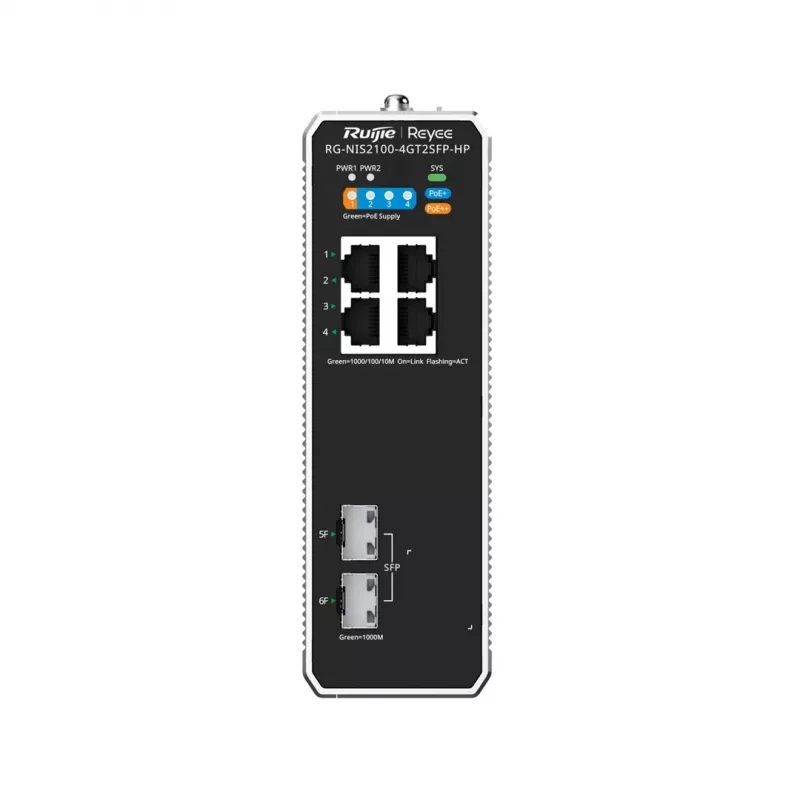 Managed L2 Netzwerk-Switch RUIJIE RG-NIS2100-4GT2SFP-HP — 4× Gigabit RJ45, 2× SFP, PoE++ (180 W), Rack-/Wand-/DIN-Montage