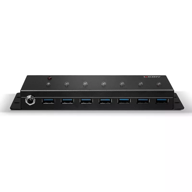 Lindy 7 Port USB 3.0 Metal Hub, USB 3.2 Gen 1 (3.1 Gen 1) Type-A, 5000 Mbit/s, Schwarz, 0,8 m, 185 mm, 75 mm