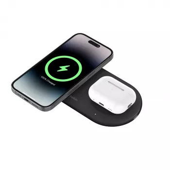 Belkin WIZ021VFBK – 2-in-1 kabellose Ladestation mit Qi2-Technologie 15 W, Schwarz