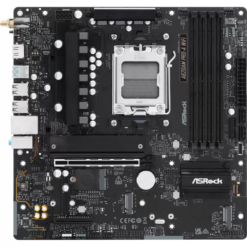 Motherboard ASRock A620AM Pro-A WiFi AM5 mATX — AMD A620, Sockel AM5, DDR5 bis zu 256 GB, Wi‑Fi 6E, 2.5Gb LAN, HDMI 2.1
