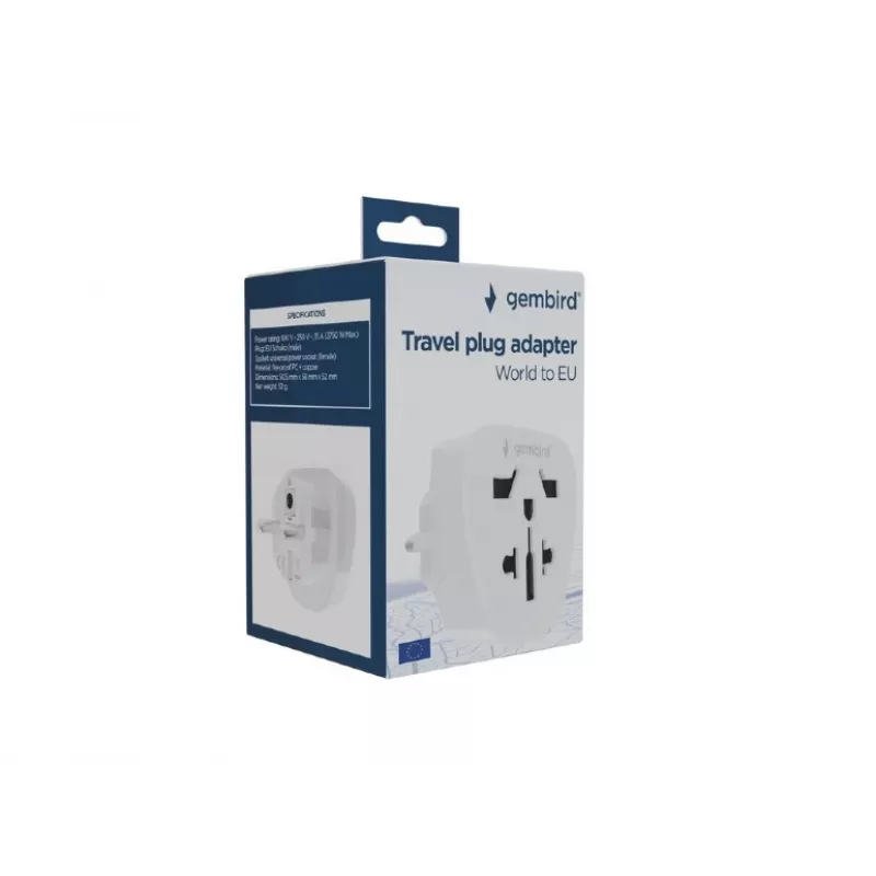 Reise-Steckdosenadapter GEMBIRD A-AC-EUMINTF — Welt auf EU, 15A