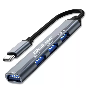 USB-Hub QOLTEC 53792, USB-C 3.1 auf 4 Ports (USB 3.0 x1, USB 2.0 x3)