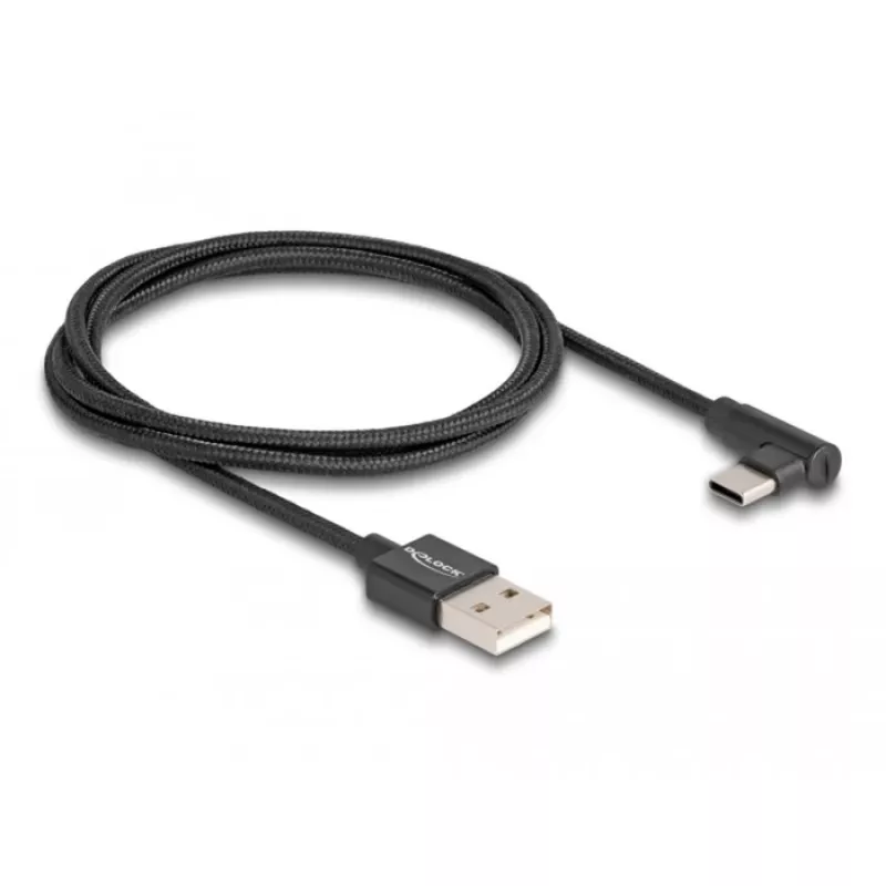 USB 2.0 Kabel, USB-A-Stecker > USB-C-Stecker (schwarz, 1 Meter, ummantelt, 90° abgewinkelt)
