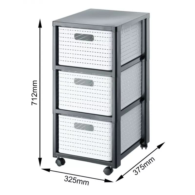 Schubladeneinheit Rotho Country Grau Weiß, 3 Schubladen, Technopolymer, 325×712×375 mm, anthrazit/weiß, mit Transportrollen