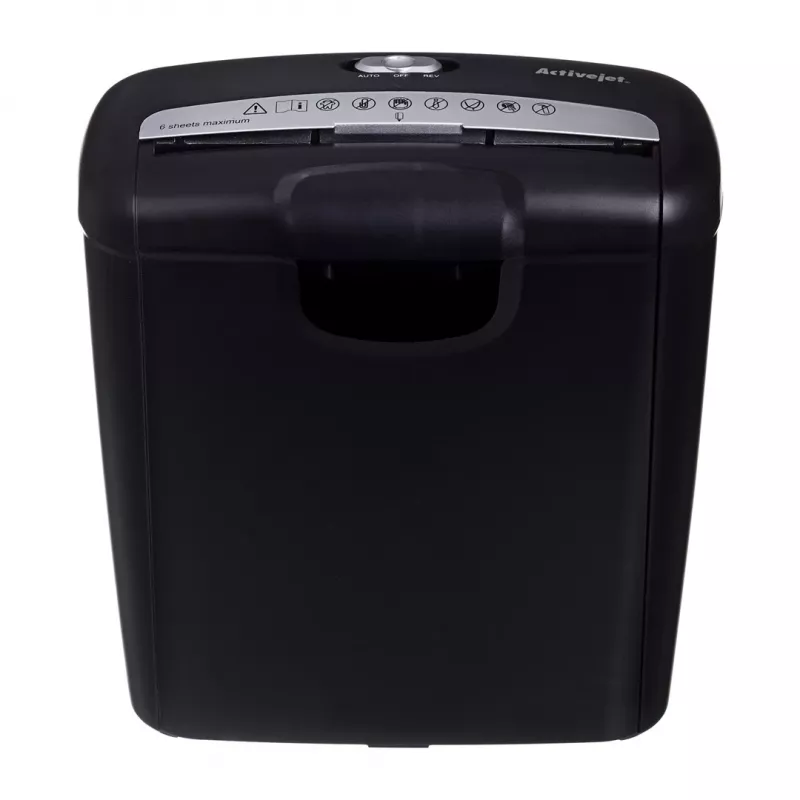 Activejet ASH-0601S Aktenvernichter, P-2, 10 l, 6 mm Streifen, 6 Blatt, Schwarz.