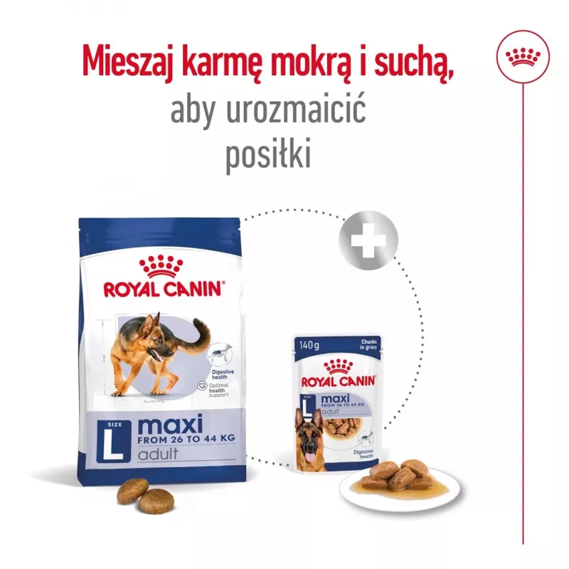 Trockenfutter für Hunde Royal Canin Maxi Adult 15 kg — Huhn, 26% Protein, 17% Fett, Verdauungsunterstützung