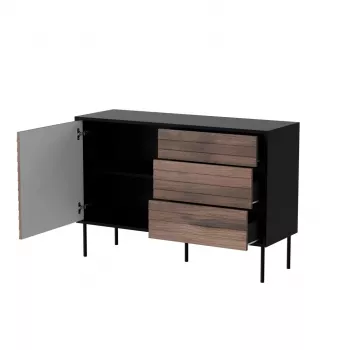 Kommode cama meble CORTINA 1D3S 120x40x81 cm, schwarz/nussbaum, 3 Schubladen, Spanplatte