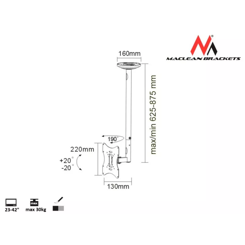 Maclean MC-504A S Verstellbare Deckenhalterung 23-42 30kg