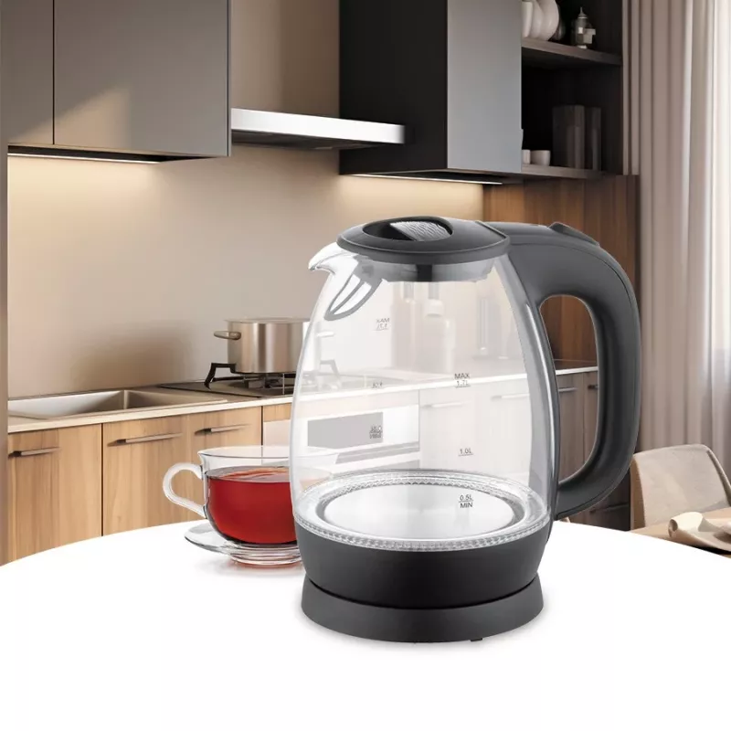 Elektrischer Glas-Wasserkocher Maestro MR-063-Schwarz, 2200 W, Glaskörper, kabellose Basis