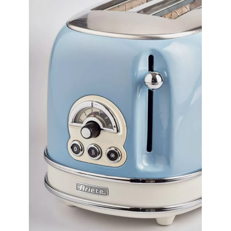 Ariete 155 Design 2-Scheiben-Toaster mit Sandwich-Körben, 6 Bräunungsstufen, 810 W, Edelstahlgehäuse, herausnehmbare Krümelschublade, Pastellblau