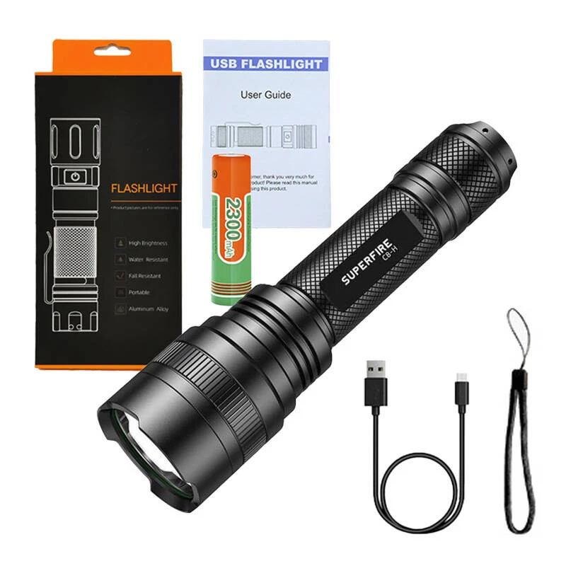Taschenlampe Supfire C8-H — 1200 lm, USB-wiederaufladbar, 250 m Reichweite