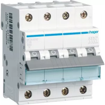 Hager MCN616 Leitungsschutzschalter Miniatur-Leitungsschutzschalter C-Typ 4P 4 Module (MCN616)