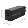 Qoltec 52382 GaN POWER PRO Ladegerät | 1xUSB Typ C | 1xUSB A | 100W | 5-20V | 1.5-5A | PD | Schwarz