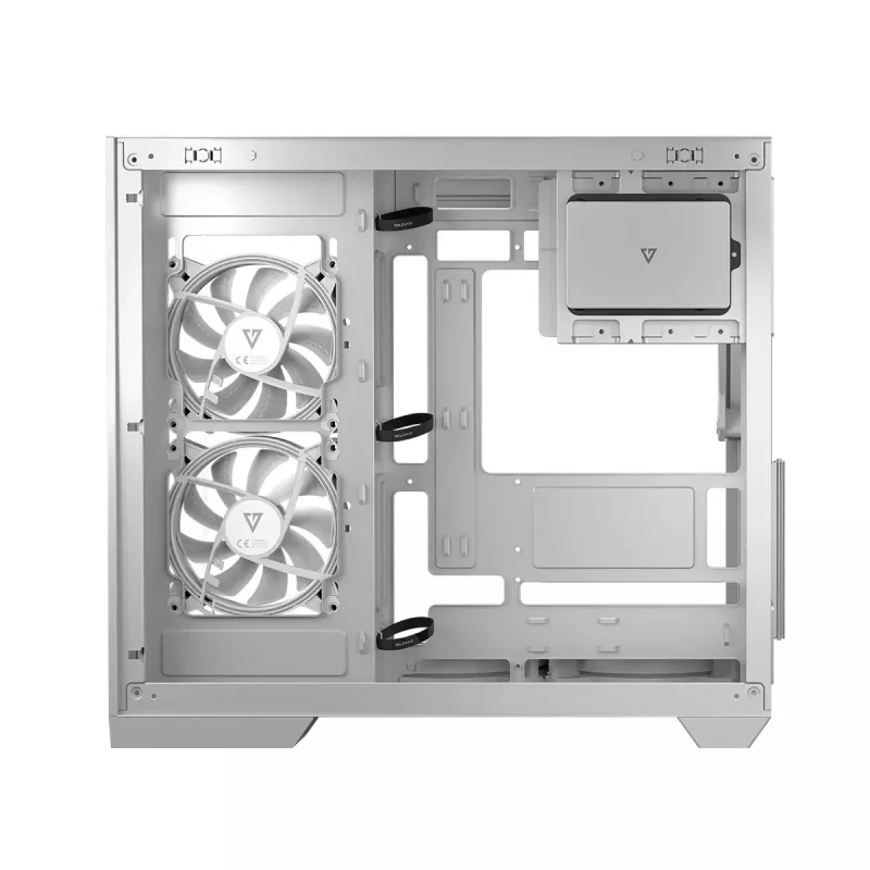 PC-Gehäuse MODECOM Volcano Panorama Midi Tower weiß — micro ATX, gehärtetes Glas, ARGB, USB-C, unterstützt GPU 400 mm