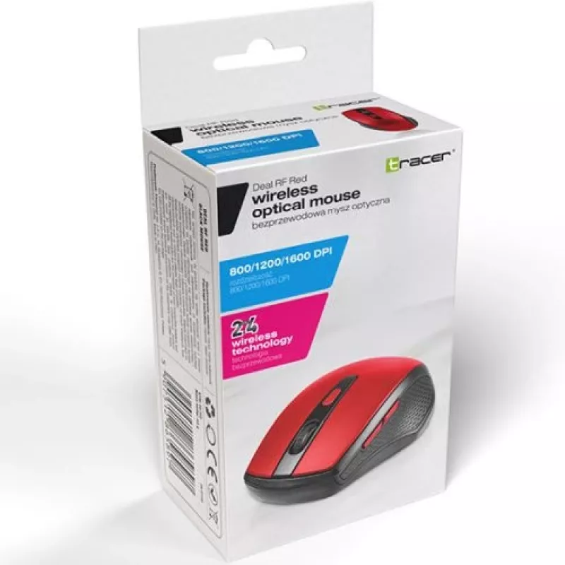 Kabellose optische Rechtshänder-Maus TRACER TRAMYS46750 — 1600 DPI, RF 2,4 GHz, Nano-USB-Empfänger, 6 Tasten, AA-Batterie
