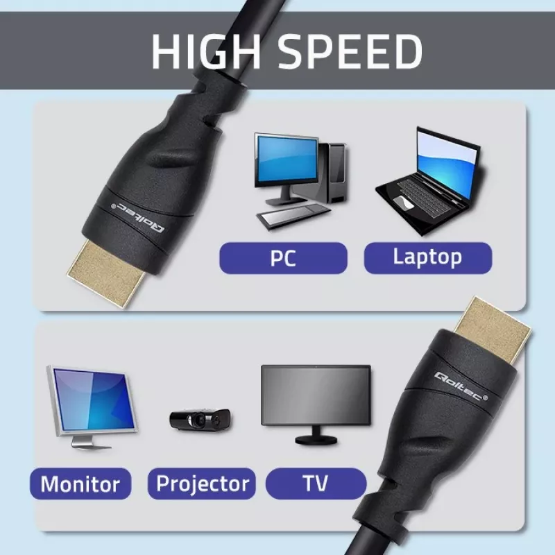 HDMI 2.1 Kabel QOLTEC 5 m — 48 Gbit/s, 8K@60Hz, 26AWG, vergoldete Stecker