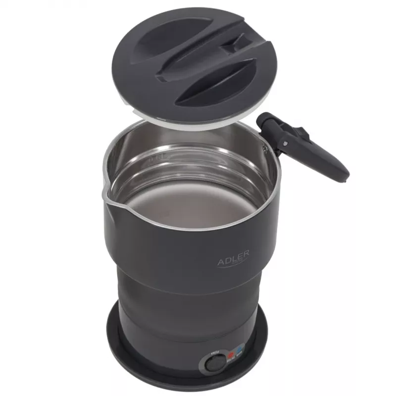 Elektrischer Wasserkocher Adler AD 1377G, 0,6 L Fassungsvermögen, 600 W, grau, Kunststoff/Silikon/Edelstahl