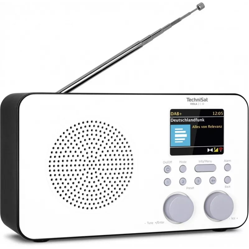 Internetradio TECHNISAT VIOLA 2 C IR — Analoger & digitaler Tuner, DAB+/FM, Wi‑Fi, 3 W, 2,4 Zoll TFT, 3,5 mm, Schwarz/Weiß