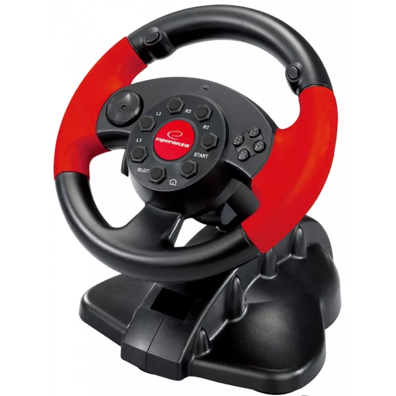 Lenkrad ESPERANZA EG103 Gaming-Controller — PC/PS2/PS3, 13 Tasten, Vibration, Beschleunigungssensor, schwarz/rot