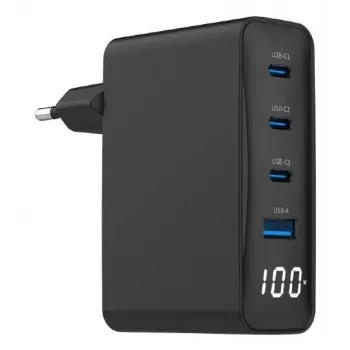 Gembird TA-UC-PDQC100LCD-01-BK Ladegerät für Mobilgeräte, Laptop, Smartphone, Schwarz, AC-Schnellladung, Innenbereich