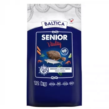 Trockenfutter für Hunde BALTICA EXCELLENT Senior Vitality M/L 12 kg — Fisch, 26 % Protein, 12 % Fett, für mittelgroße/große Seniorenhunde