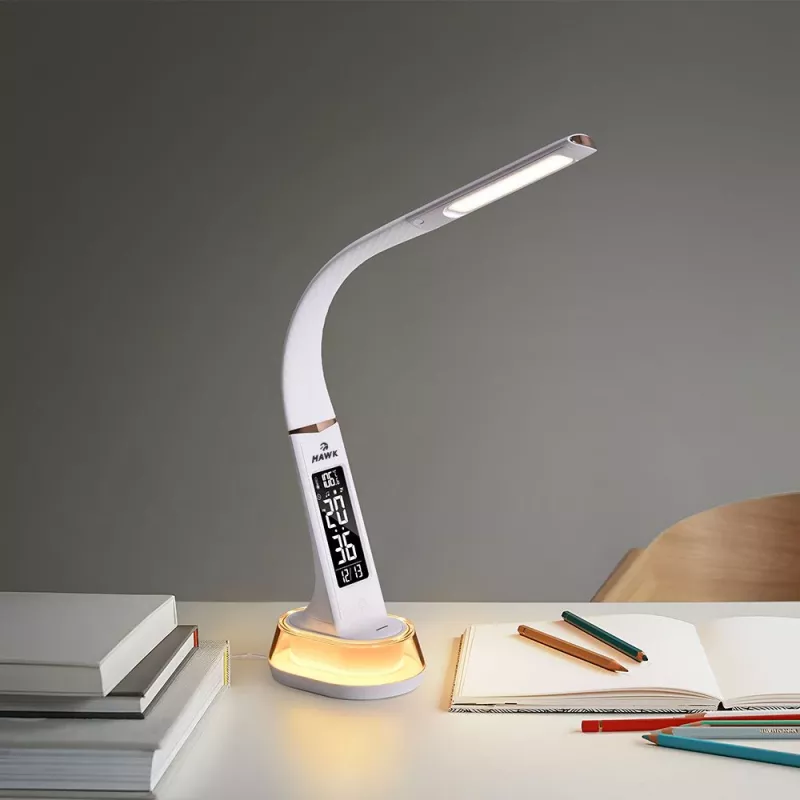 Schreibtischlampe Hawk HW-LAMP05 Weiß LED verstellbar — kompakte LED-Arbeitslampe mit verstellbarem Arm