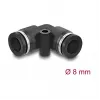 Pneumatikverbinder DELOCK 8 mm 90° abgewinkelt mit Befestigungsloch, schwarz, Metall/Kunststoff, Innengewinde, 30 mm