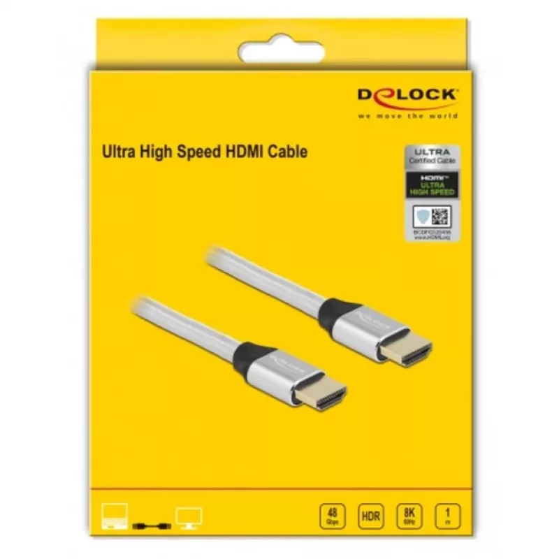 HDMI-Kabel DeLOCK Ultra High Speed 48 Gbit/s 8K 60 Hz Silber 1 m