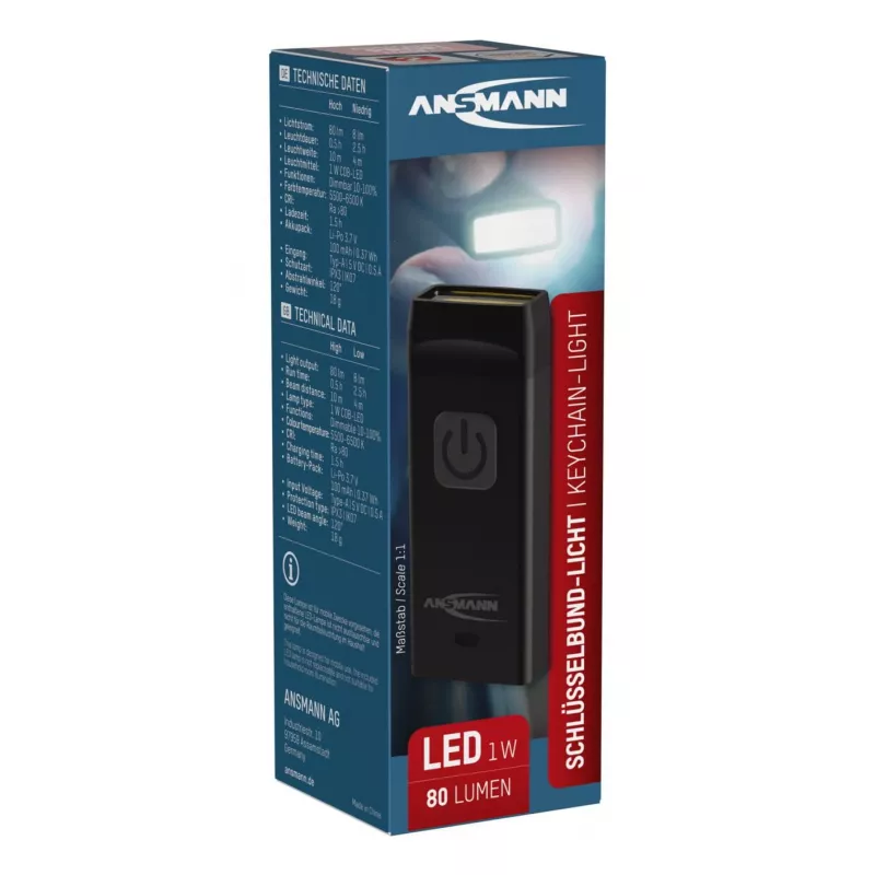 Schlüsselanhänger-Taschenlampe Ansmann COB LED 80 lm