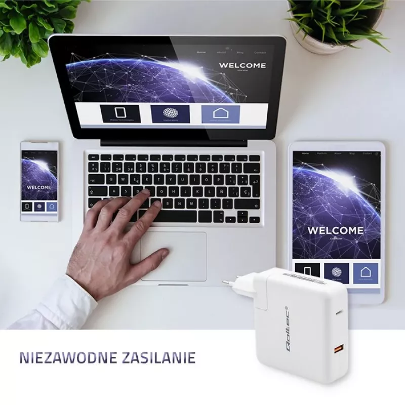 Qoltec GaN Charger FAST 108W | 5-20V | 3-4.7A | USB C | Weiß