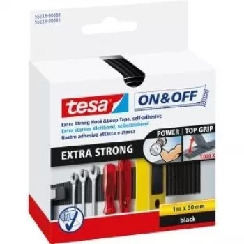Tesa Klettband 1m x 50mm on&off extra stark schwarz 55229