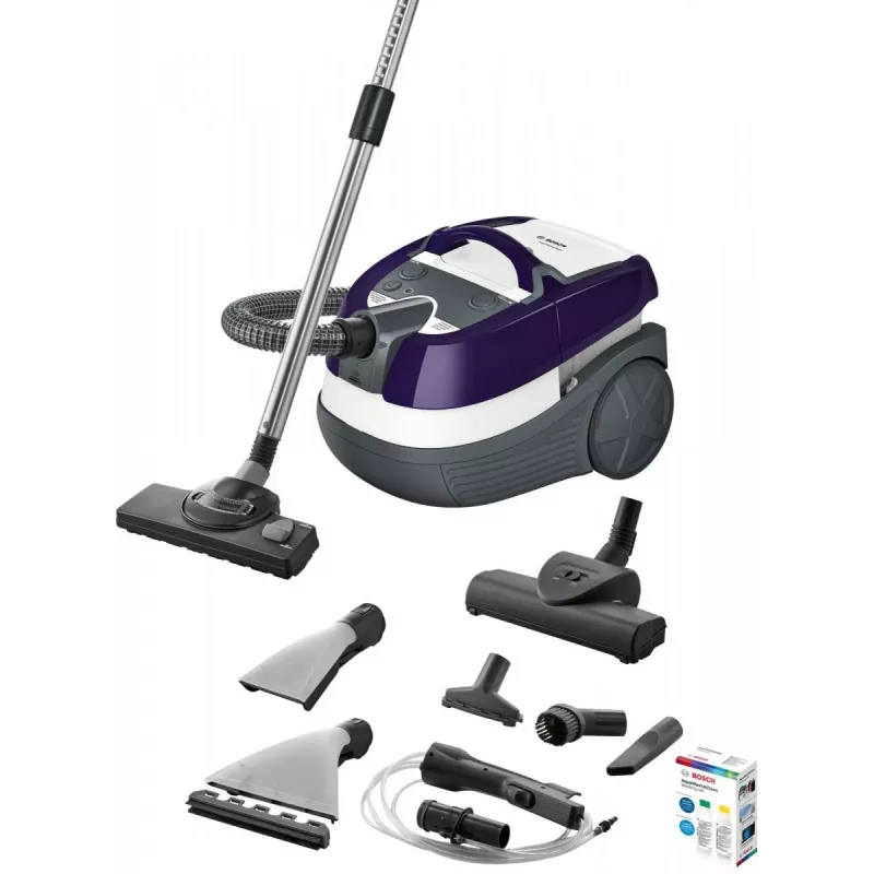 Nass- & Trockensauger Bosch BWD 41740 AquaWash&Clean — 1700 W, 5-Liter-Tank, EPA-Filter, Teleskoprohr, 9 m Radius, lila