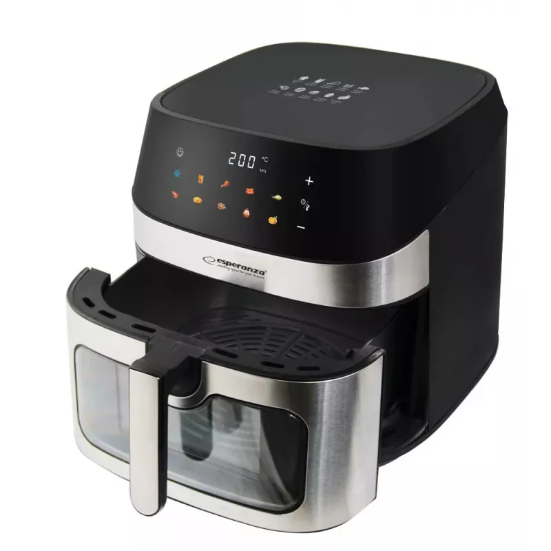 Heißluftfritteuse ESPERANZA EKA005, 8 L Fassungsvermögen, 1600 W, Touch-Steuerung, 10 Programme, Edelstahl, schwarz