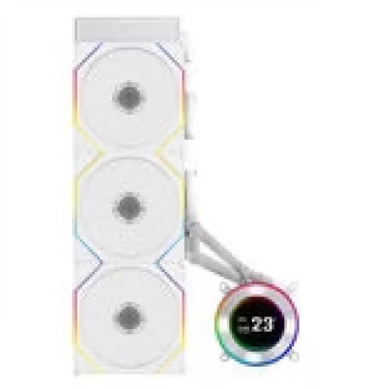 All-in-One-Flüssigkeitskühler Lian Li Hydroshift II LCD-C 360TL — 120-mm-Lüfter, 200–2600 U/min, FDB, Weiß