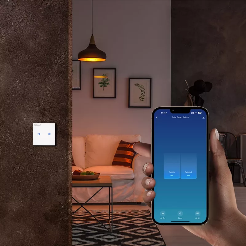 Intelligenter WLAN-Schalter Tellur SS2N — 2 Ports, 1800 W gesamt, 10 A pro Kanal