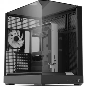 Tower-Gehäuse APNX V2 mit drei gehärteten Glasscheiben, schwarz