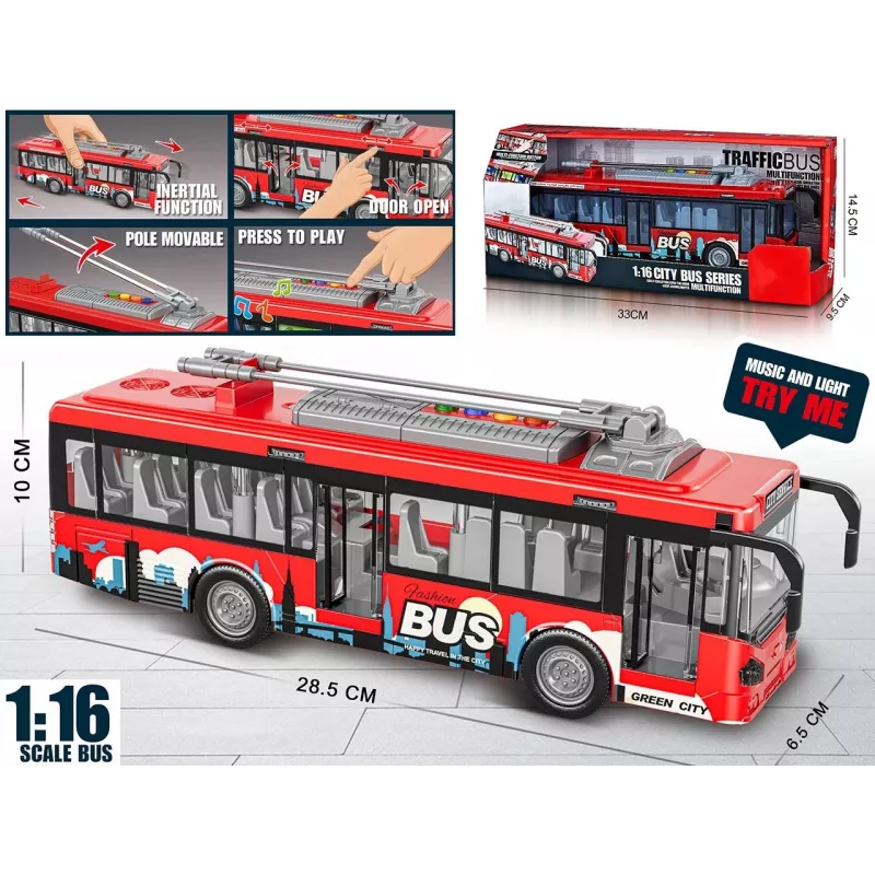 Spielzeugbus mit Lichtern, Sound und zu öffnender Tür Madej Modell 012865