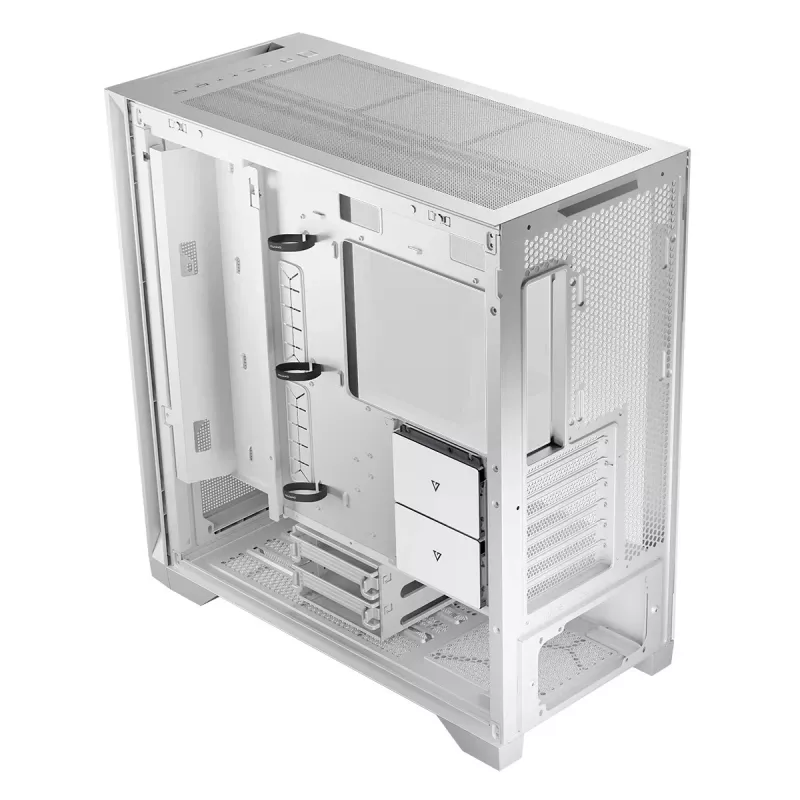 PC-Gehäuse MODECOM VOLCANO EXPANSE S MIDI Tower — Weiß, microATX, gehärtetes Glas, USB-C, unterstützt GPU 430 mm