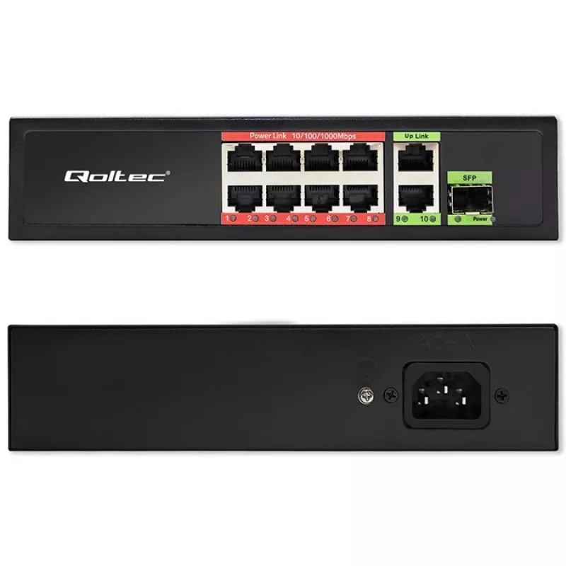 Ethernet Switch QOLTEC 52297 PoE RJ45 mit PoE-Uplink und SFP-Port