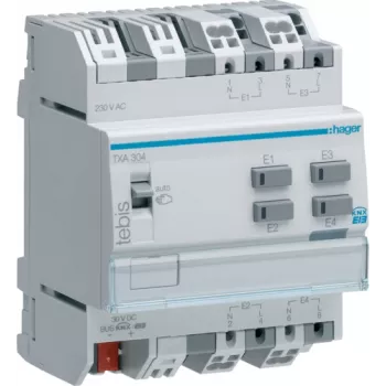 Digitales/analoges I/O-Modul Hager TXA304 — Digitaleingang, 4 Kanäle, 21–32 V DC, bis zu 230 V, 50–60 Hz