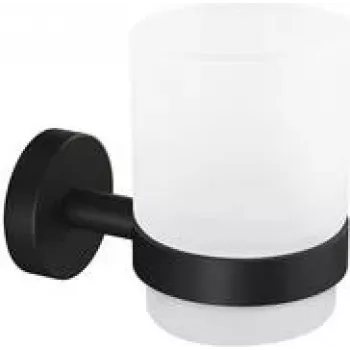 tesa 40566-00000-00 MOON Schwarz Zahnputzbecher Kleber Schwarz (matt), Glas satiniert (40566-00000-00)