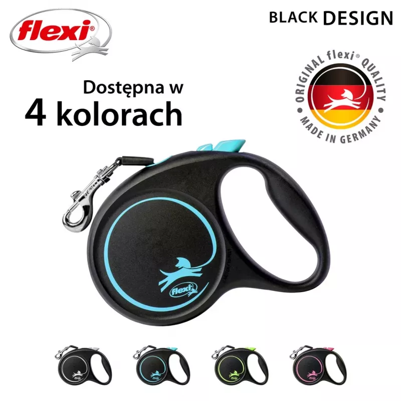 Rollleine Flexi flexi Schwarz Design M — 5 m Länge, Bandausführung, max. Belastung 25 kg, ergonomischer Griff