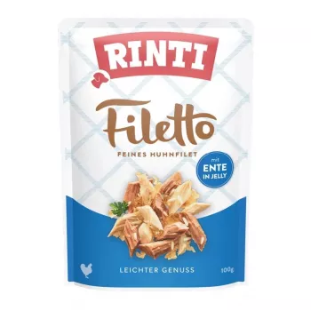 Nassfutter für Hunde RINTI Filetto Hühnerfilet mit Ente 100 g — Alleinfuttermittel für ausgewachsene Hunde, 14% Protein, 82% Feuchtigkeit
