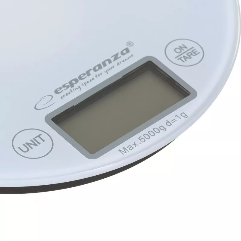 Elektronische Küchenwaage ESPERANZA EKS003W, 5 kg Kapazität, 1 g Genauigkeit, gehärtetes Glas, Touch-Steuerung