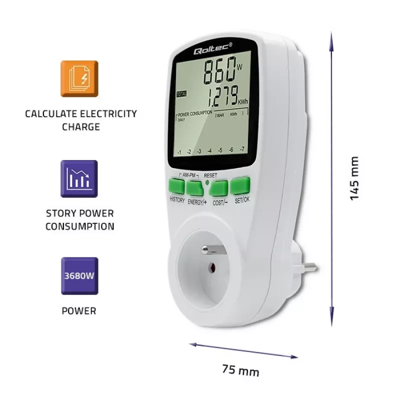 Leistungsmesser QOLTEC PM0627 3680W mit Historie — QOLTEC PM0627 3680W