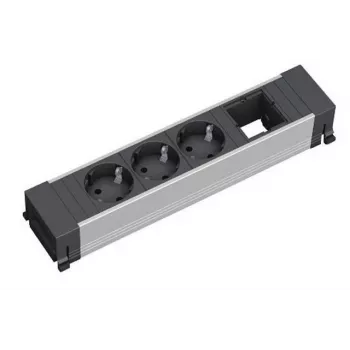Power-Verlängerung Bachmann 916.006 — 3 AC-Steckdosen, 0,2 m Kabel, Aluminiumgehäuse, schwarz/grau