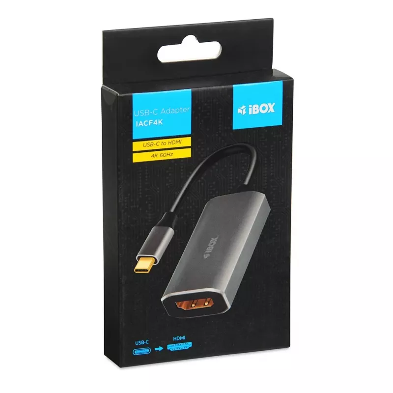 IBOX USB-C-auf-HDMI-Adapterkabel, Modell IACFAK, USB-C (Stecker) auf HDMI (Buchse), 4K 60 Hz, gerade Stecker, Silber