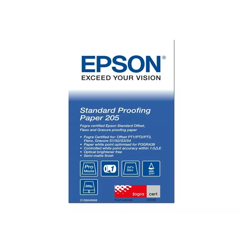 Epson Standard Proofing Paper, 24 Zoll x 50 m, 205 g/m², 50 m, 61 cm, 61 cm (24 Zoll), halbmatt, 200 µm, 205 g/m²
